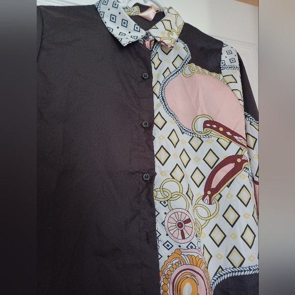 Annie Qin NWT Mixed Media Button Up Womans Size L Shirt - Picture 2 of 10